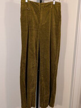 Elevenses by Anthropologie Wide-Leg Wide-Wale Corduroy Pants Olive Green | Sz 27
